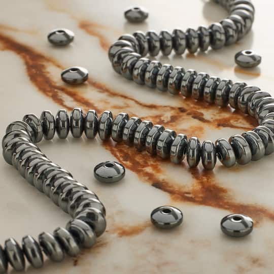 Black Hematite Rondelle Beads, 6mm by Bead Landing™
